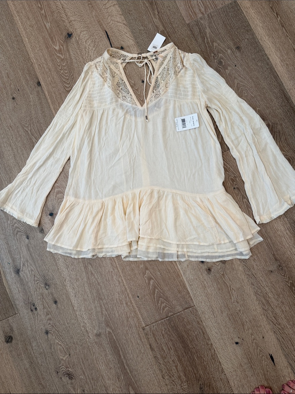 Free People Cream Lace-Trim Peasant Tunic